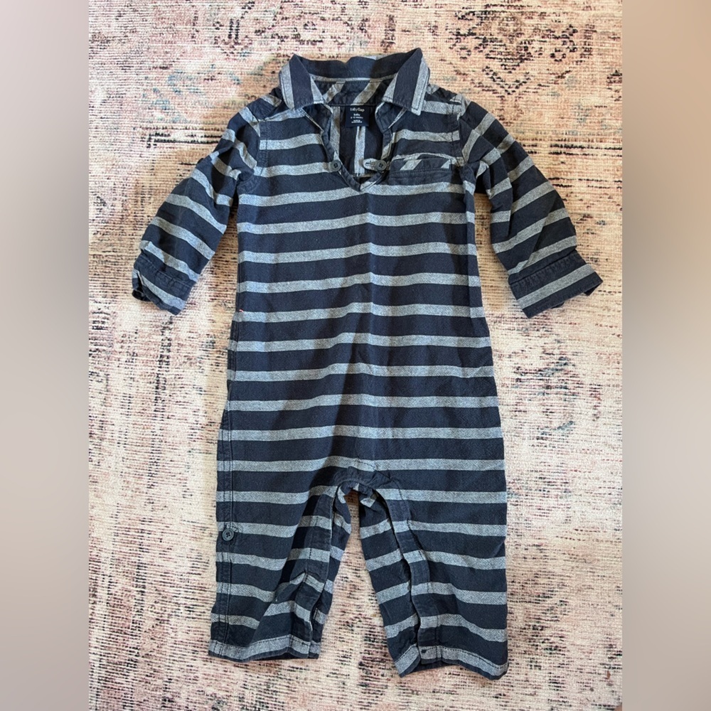 GAP baby Gray and Blue Striped collared One Piece
